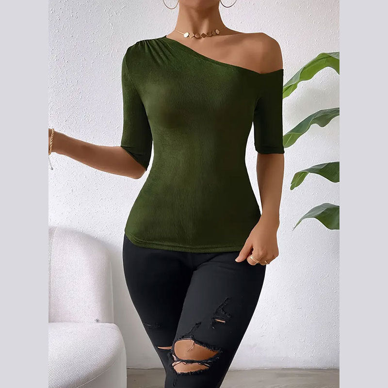 Women's asymmetric top with elegant one-shoulder design and soft flowing fabric W&W