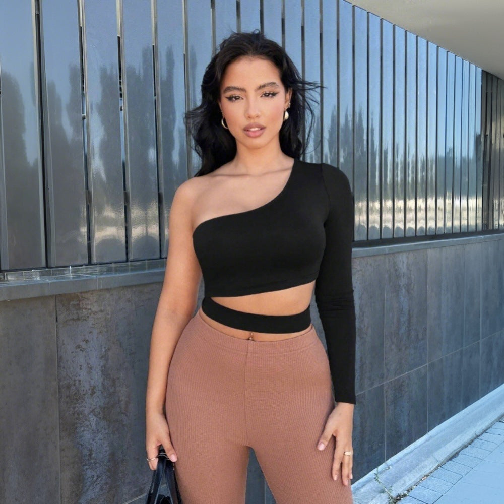 Women's Asymmetric Long Sleeve Crop Top W&W