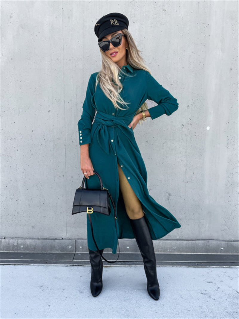 WW | Solid Long Cardigan Big Swing Dress