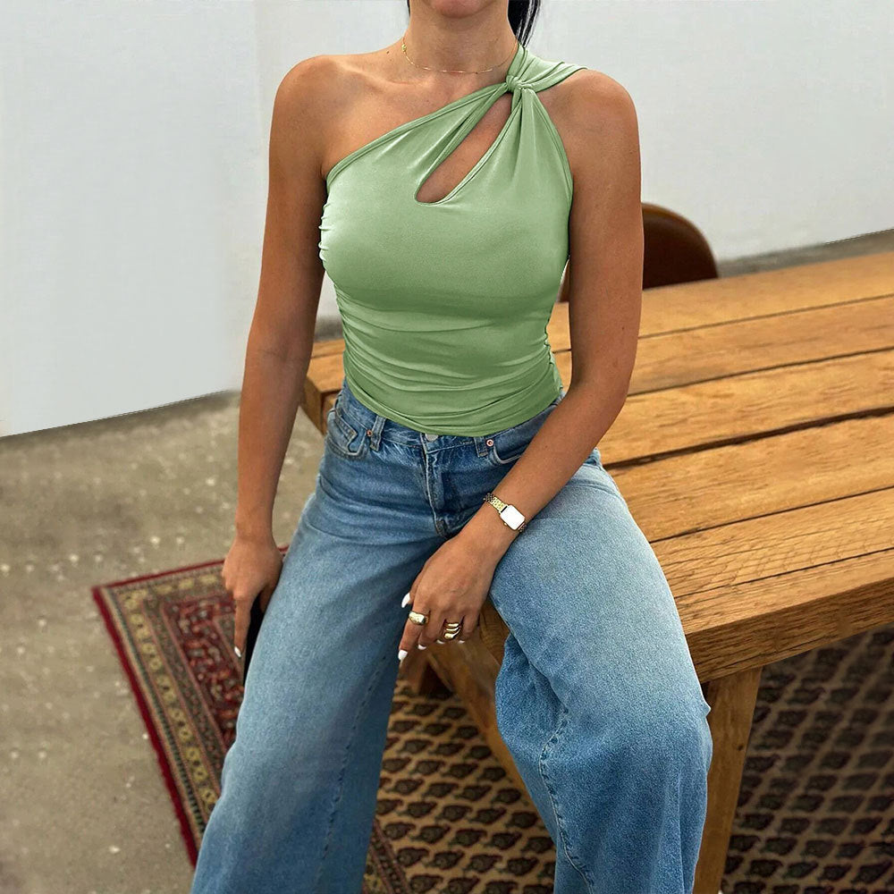 Women's asymmetric top with fashionable knot and cut-out W&W