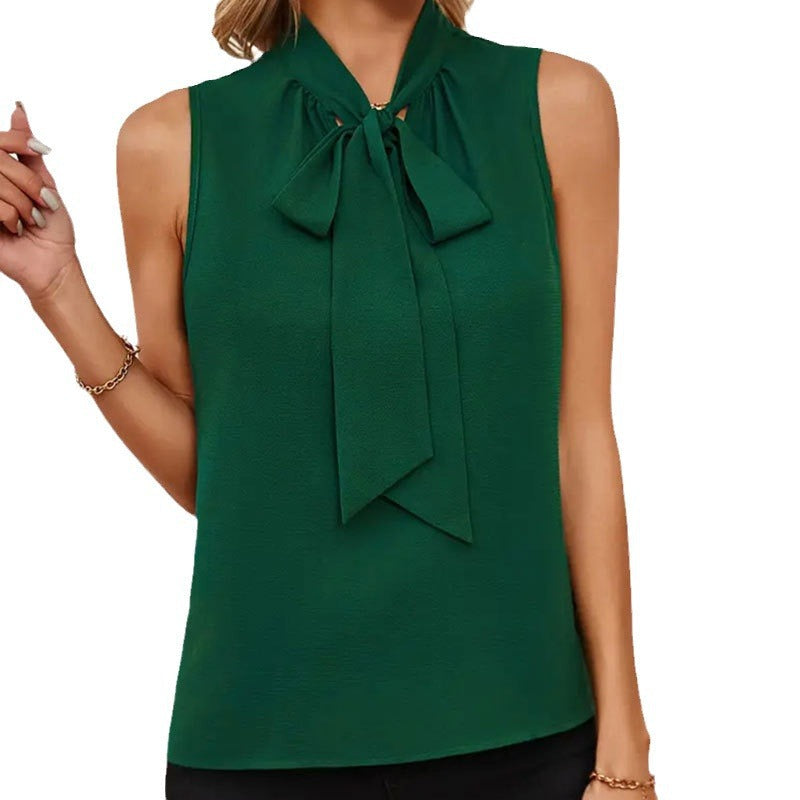 Women's sleeveless blouse with bow collar and elegant fit W&W
