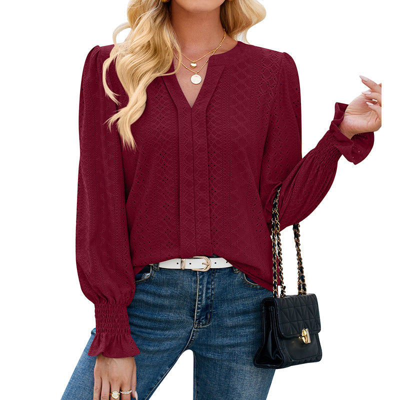 Women's blouse with elegant openwork pattern and loose cut WW