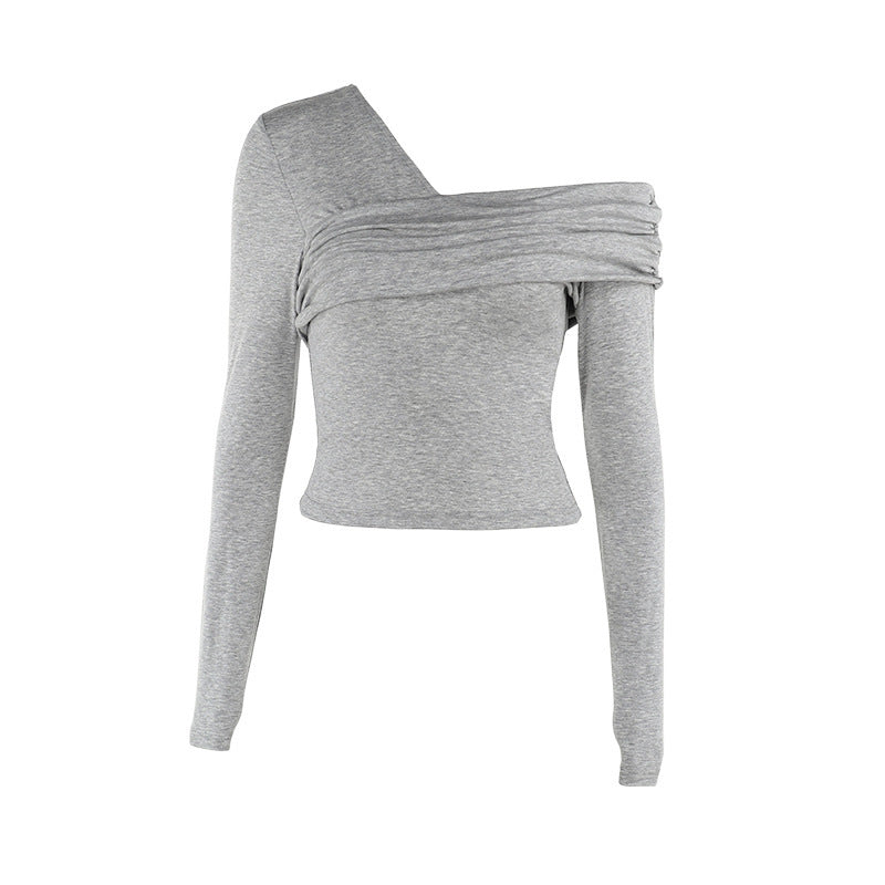 Women's asymmetric long-sleeved shirt with fashionable wrap design W&W
