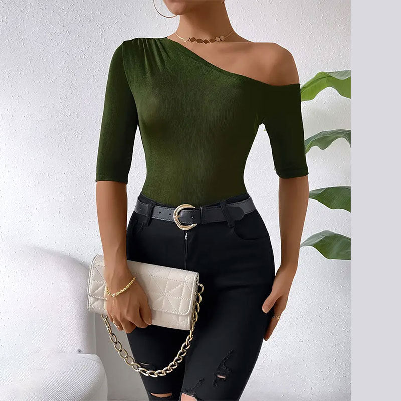 Women's asymmetric top with elegant one-shoulder design and soft flowing fabric W&W
