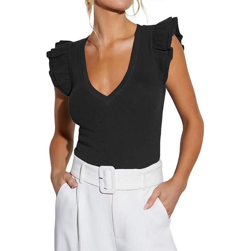 Women's Sleeveless Ruffle V-Neck Top WW