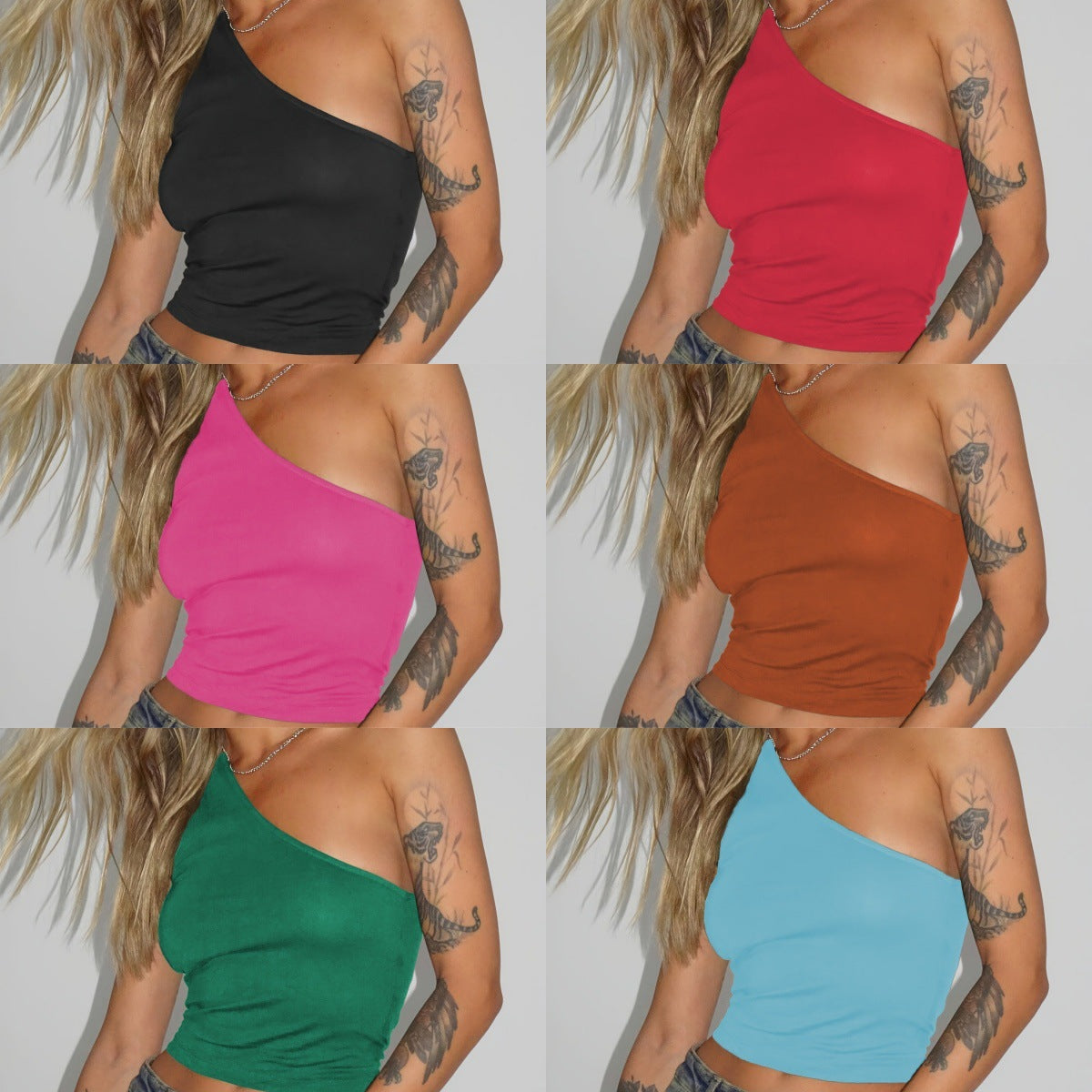 Women's asymmetric crop top made of stretch fabric with a slim fit WW