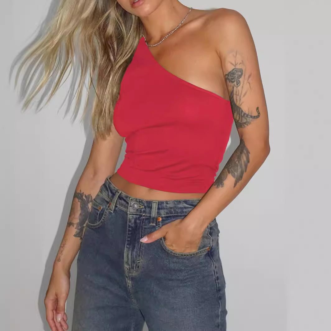 Women's asymmetric crop top made of stretch fabric with a slim fit WW