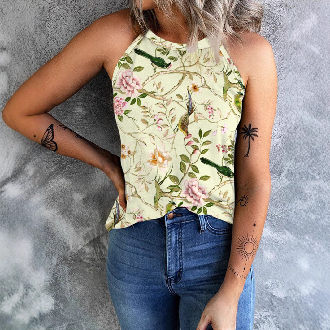 Women's Sleeveless Floral High Neck Shirt WW
