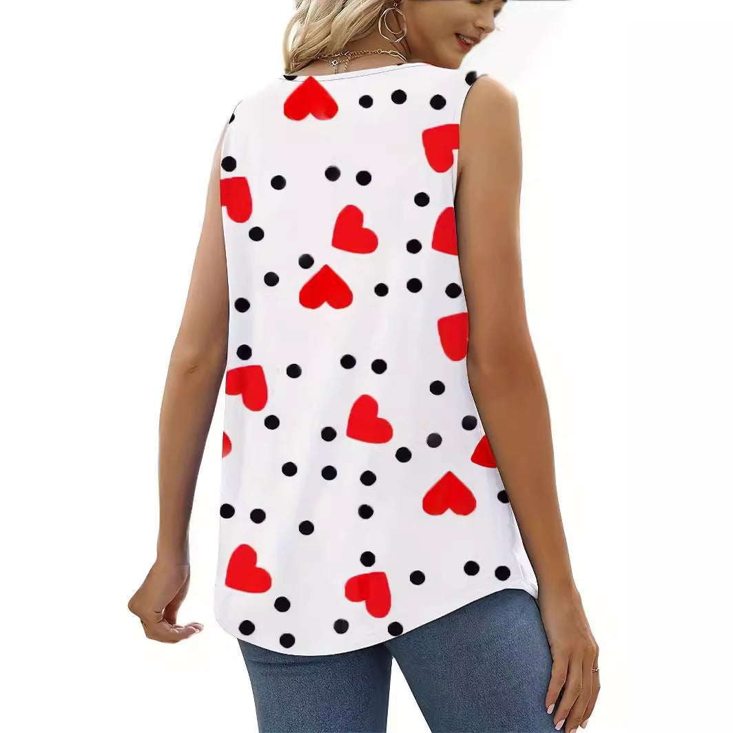 Women's sleeveless top with modern heart and dot design WW