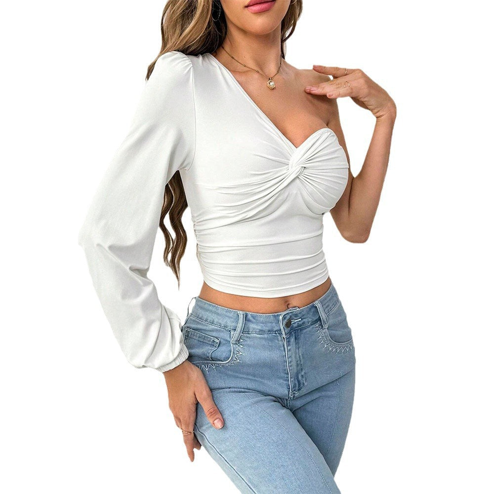Women's asymmetric crop top with elegant knot detail W&W