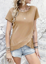 Women's asymmetric short-sleeved top with sophisticated hem WW