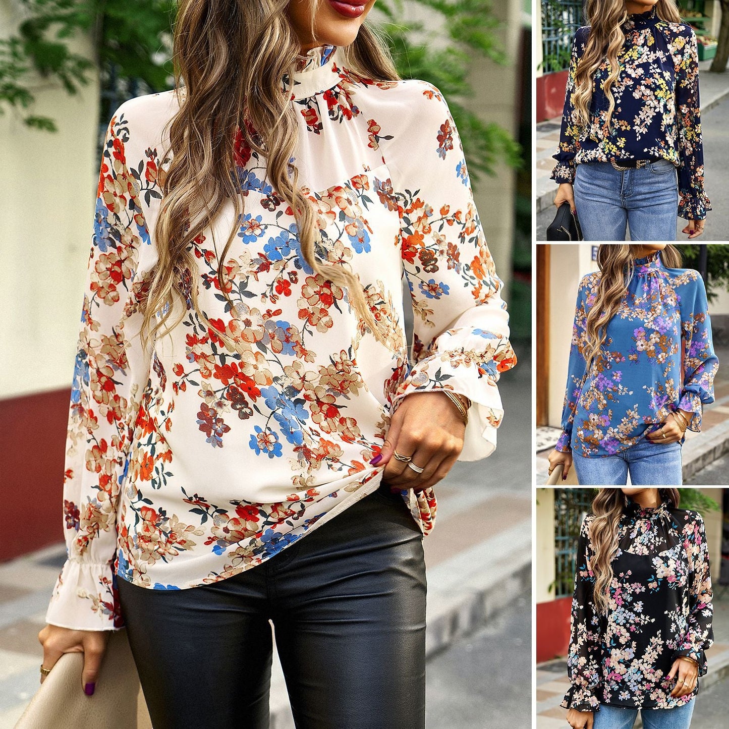 Women's floral blouse with ruffle details WW