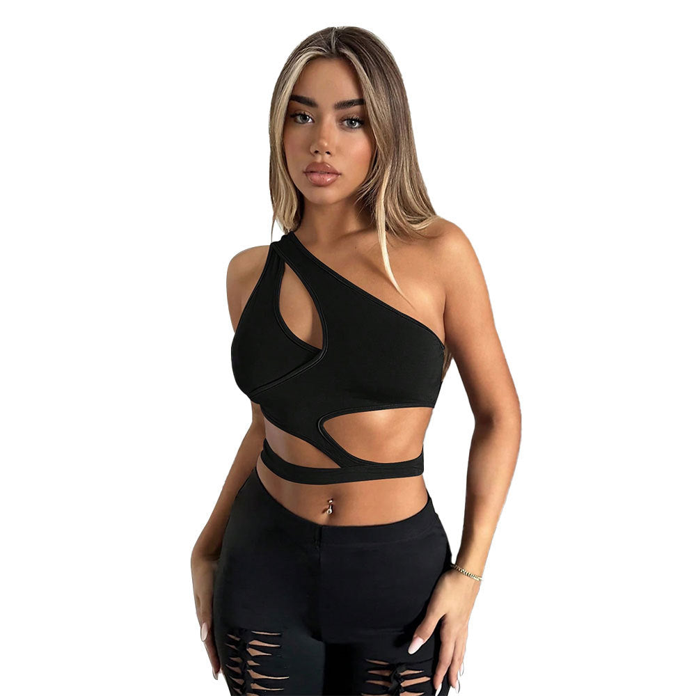 Women's asymmetric crop top with cut-out details and elegant design W&W