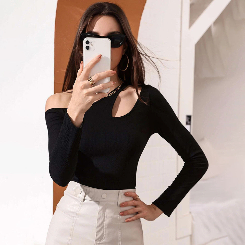 Women's asymmetric long-sleeved shirt with creative cut-outs W&W