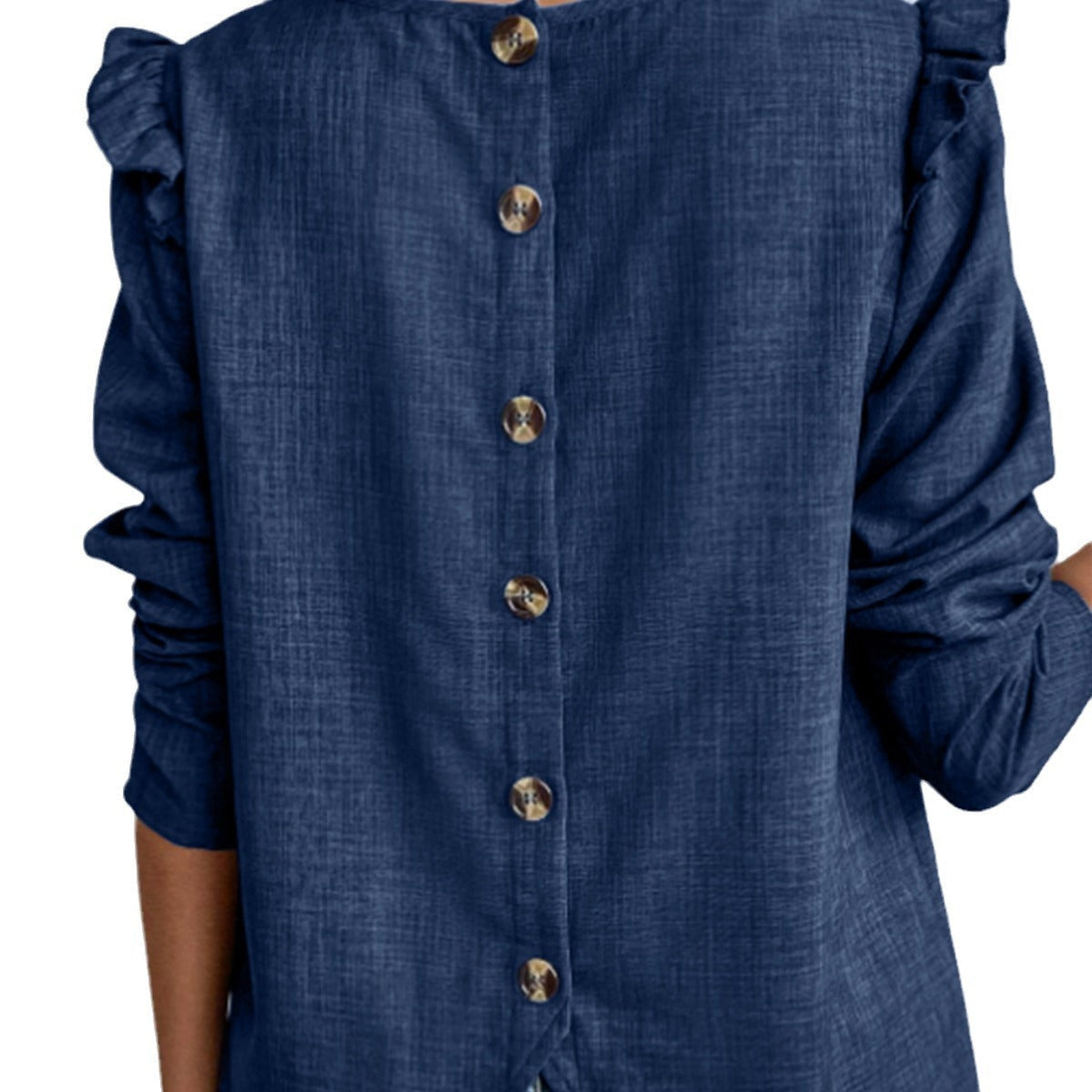Women's blouse with decorative ruffled sleeves and elegant button placket WW
