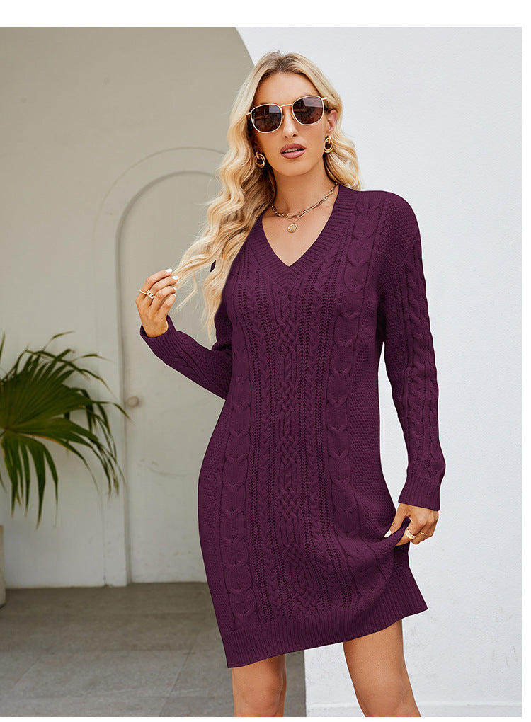 WW | Plain V-neck twist knit dress