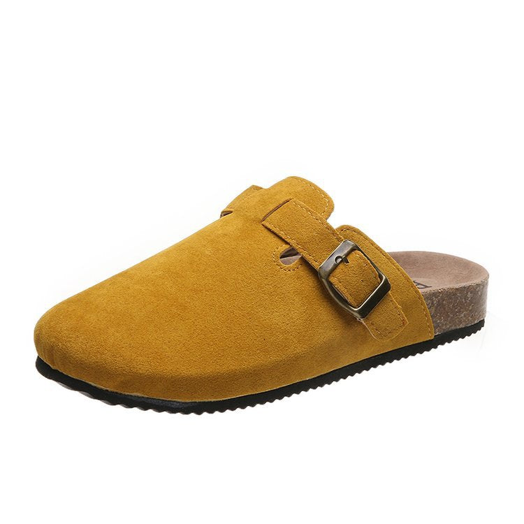Women's clogs with elegant leather upper and fashionable buckle design W&W