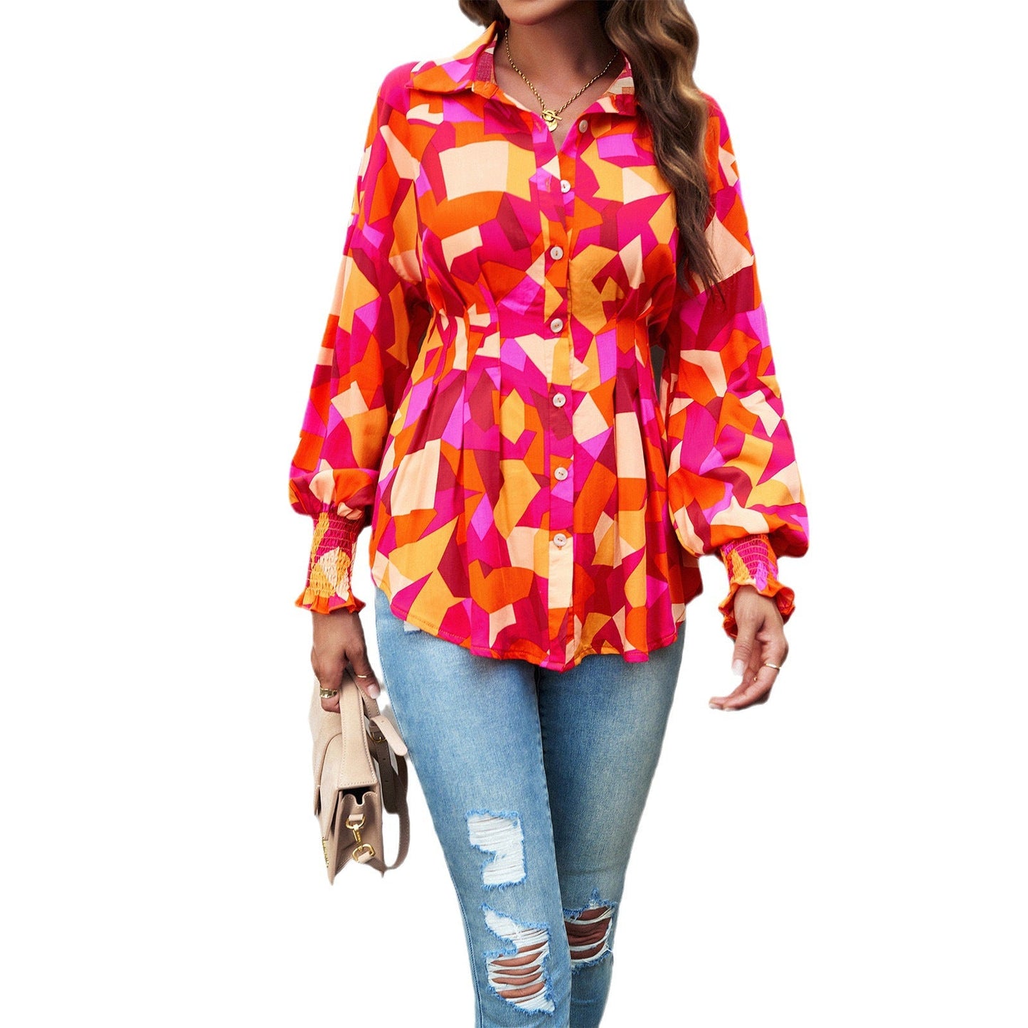 Women's blouse with elegant ruffle details and fashionable leopard print WW