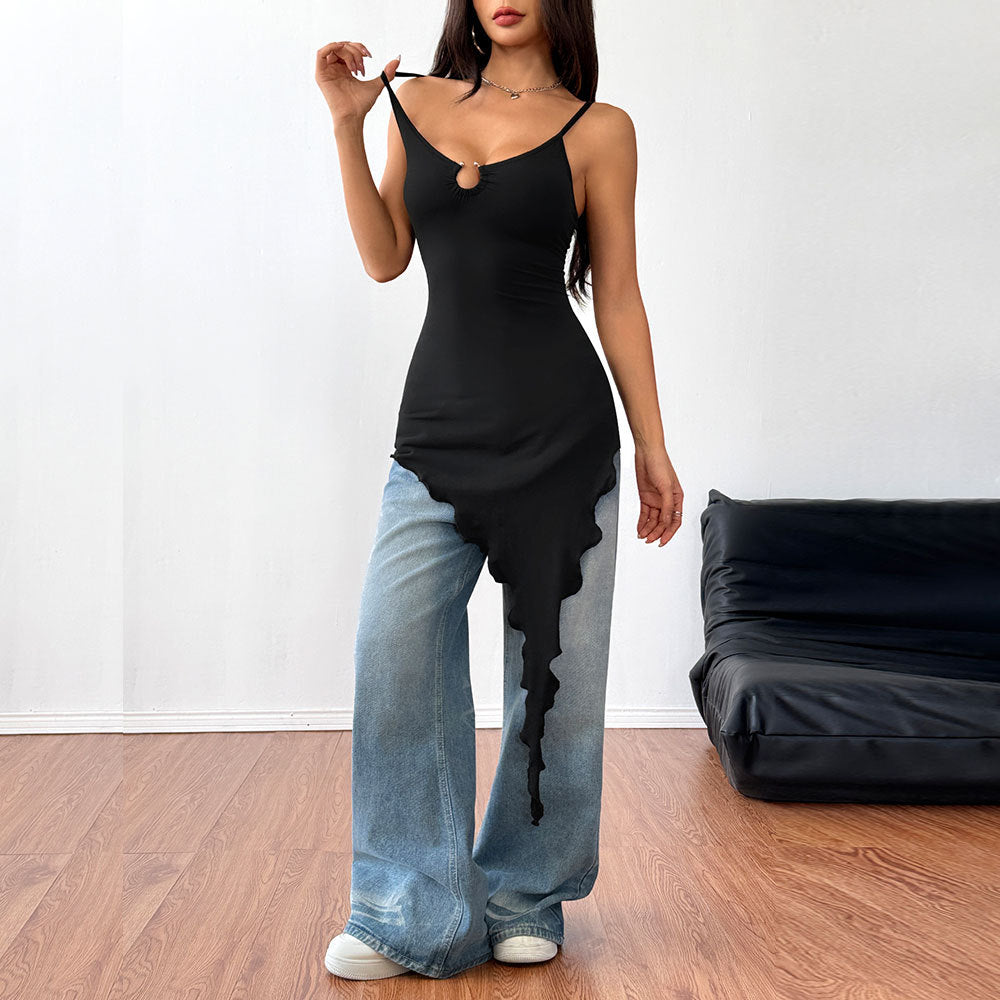 Women's asymmetric top with V-neck and innovative knot detail W&W