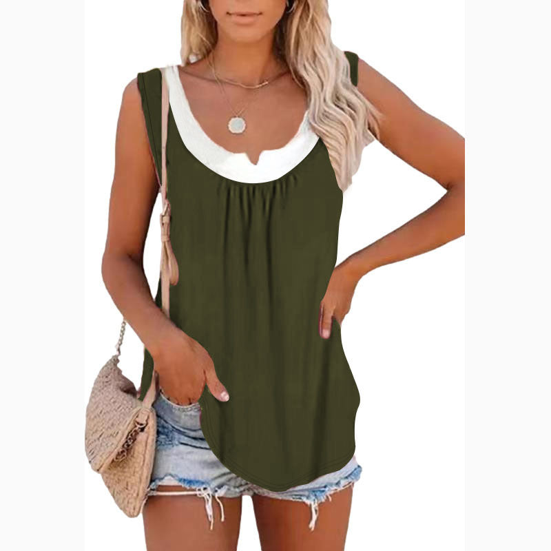 Women's sleeveless blouse shirt with fashionable V-neck and loose silhouette WW