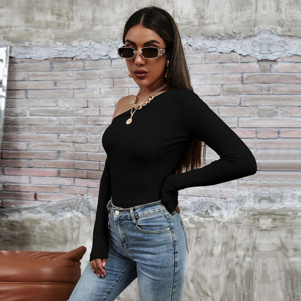 Women's asymmetric long-sleeved shirt with elegant ribbed structure W&W