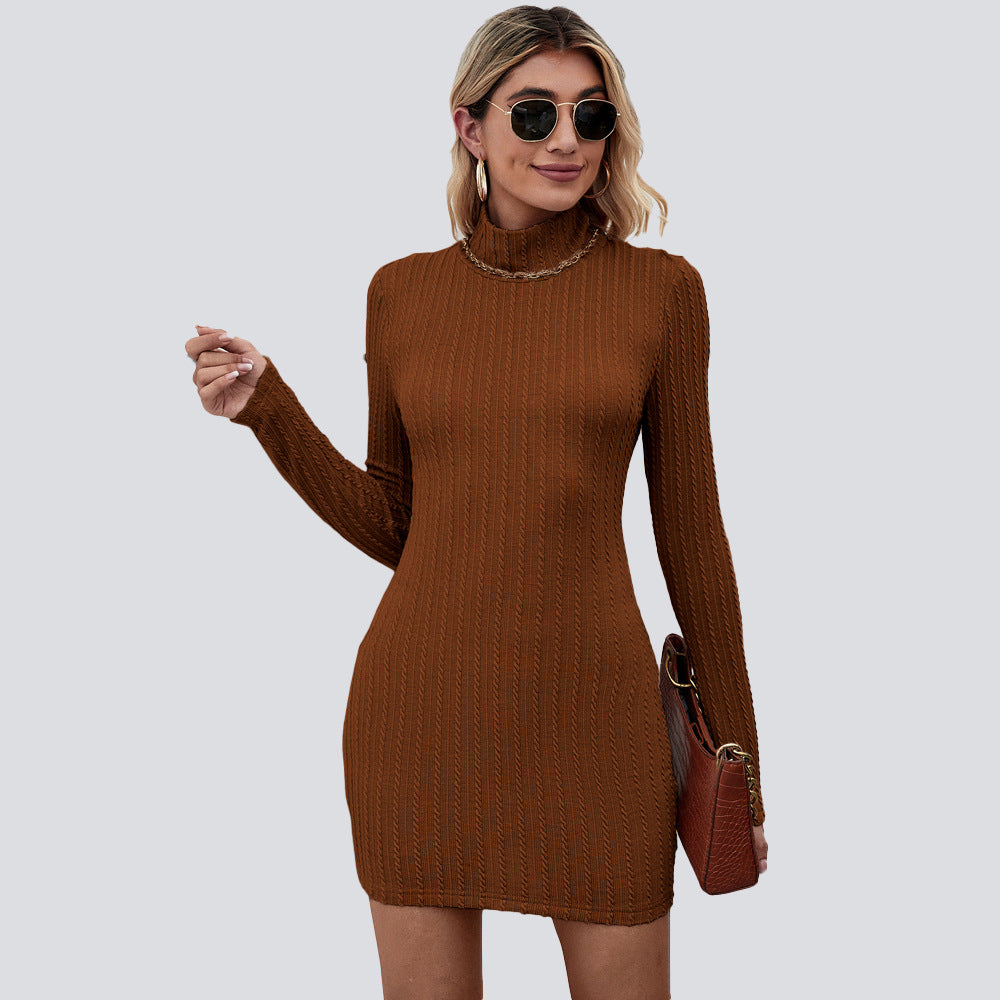 Women's figure-hugging knitted dress with high collar