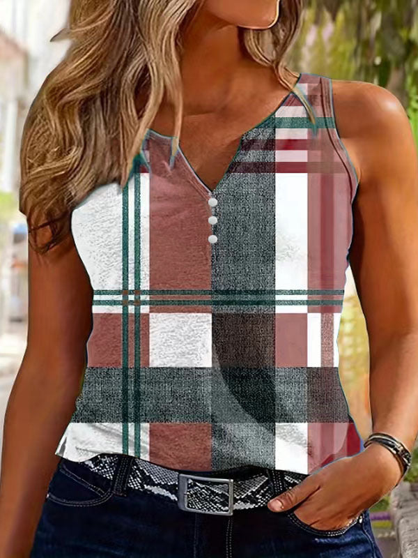 Women's sleeveless checked top with decorative buttons WW