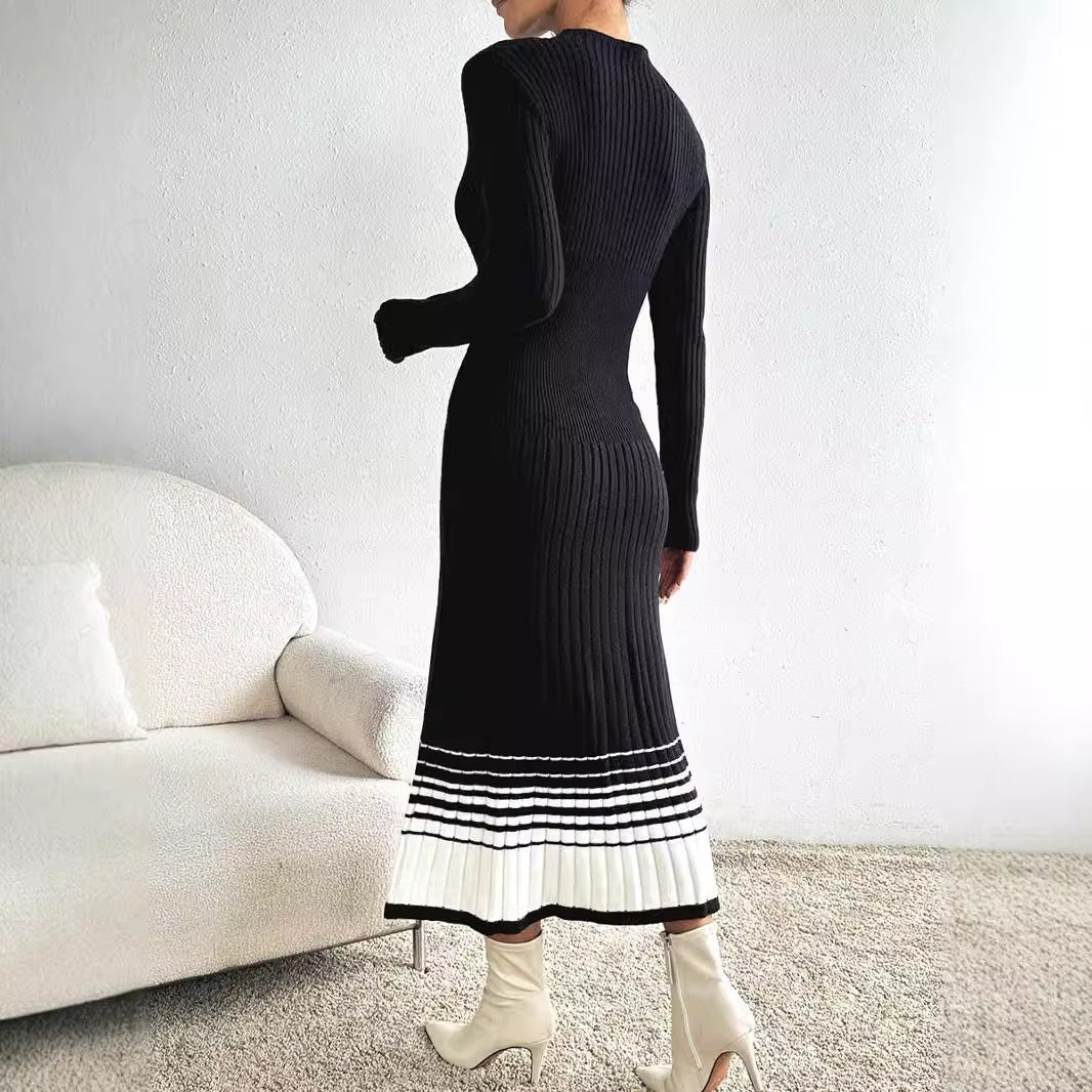 Women's knitted dress with structured rib pattern and decorative hem WW