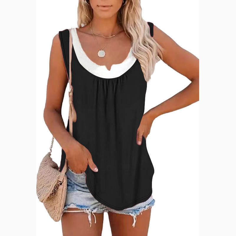 Women's sleeveless blouse shirt with fashionable V-neck and loose silhouette WW