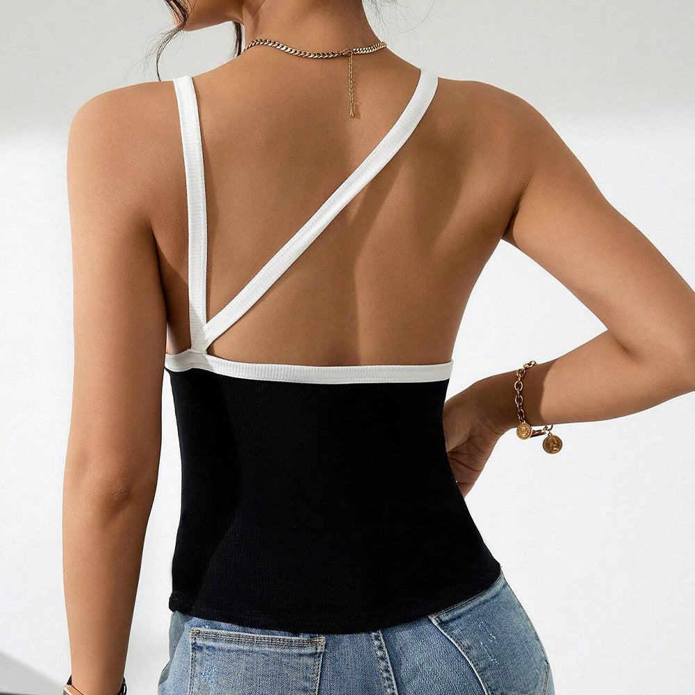Women's äsleeveless top with elegant contrast design W&W