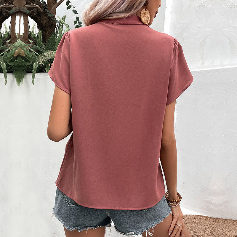 Women's blouse with elegant puff sleeves and V-neck WW