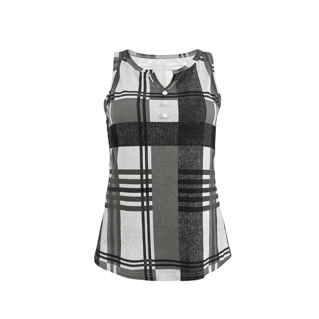 Women's sleeveless checked top with decorative buttons WW