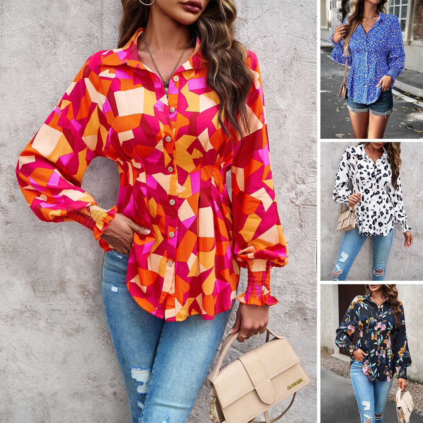 Women's blouse with elegant ruffle details and fashionable leopard print WW