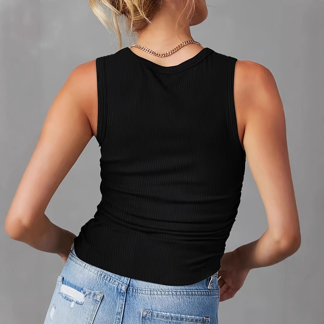 Women's sleeveless top with figure-shaping cut and elastic texture WW