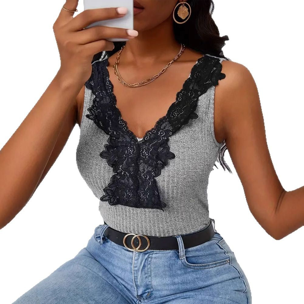Women's sleeveless top with romantic lace accents W&W