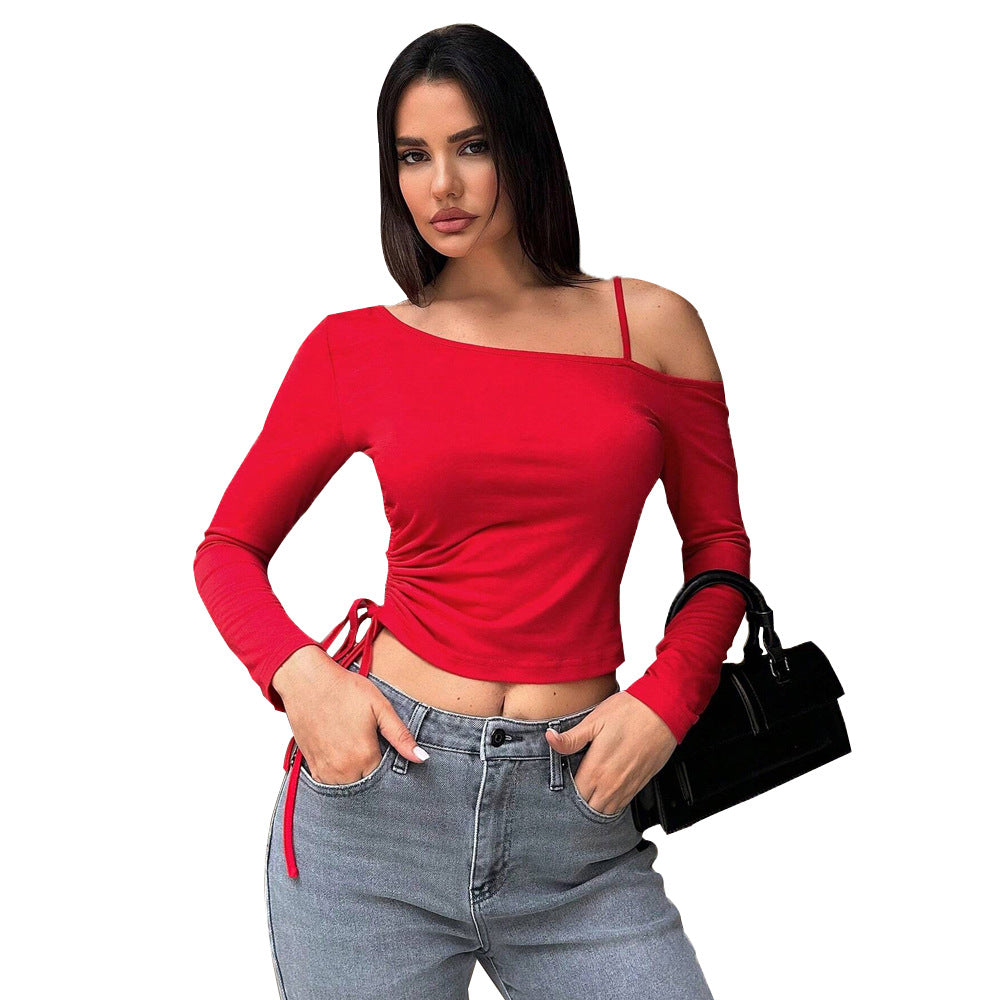 Women's asymmetrical crop top with fashionable ruffle details and elegant comfort W&W