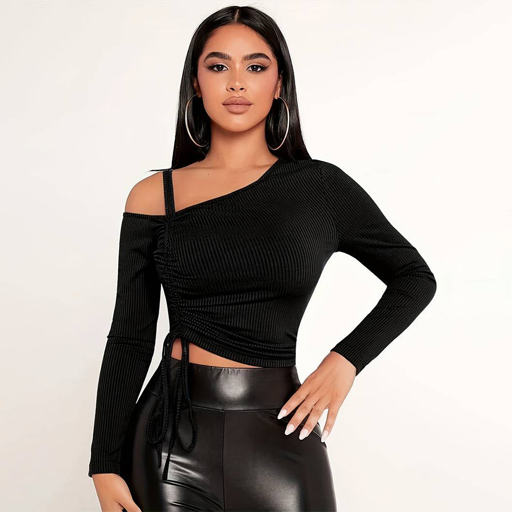 Women's asymmetric long-sleeved shirt with stylish wrap detail W&W