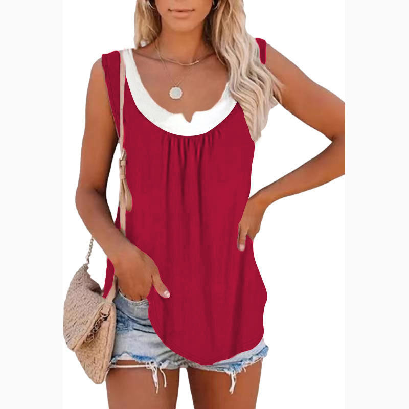Women's sleeveless blouse shirt with fashionable V-neck and loose silhouette WW