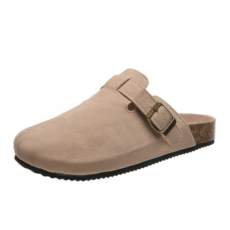 Women's clogs with elegant leather upper and fashionable buckle design W&W