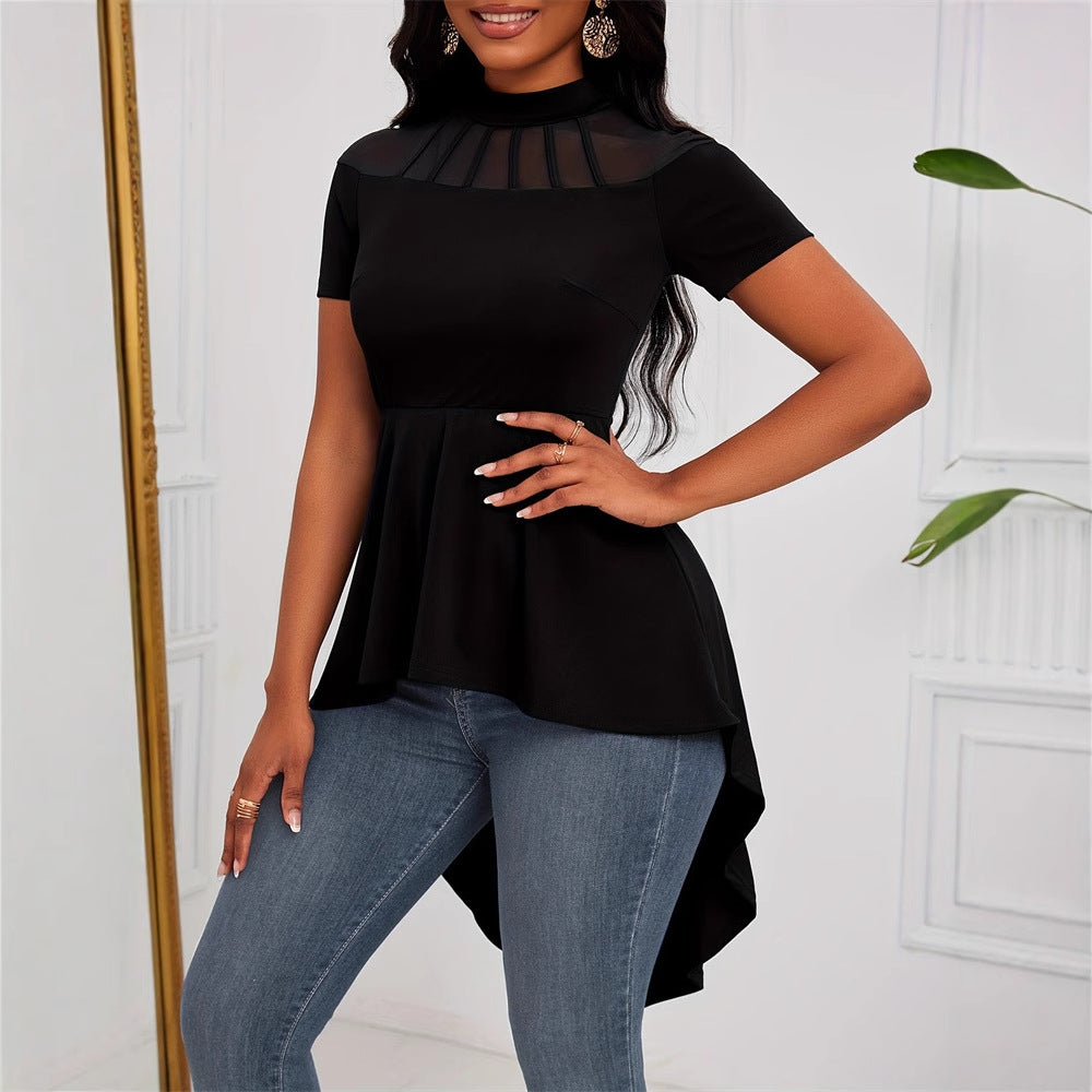 Women's asymmetric top with transparent inserts and flared cut W&W