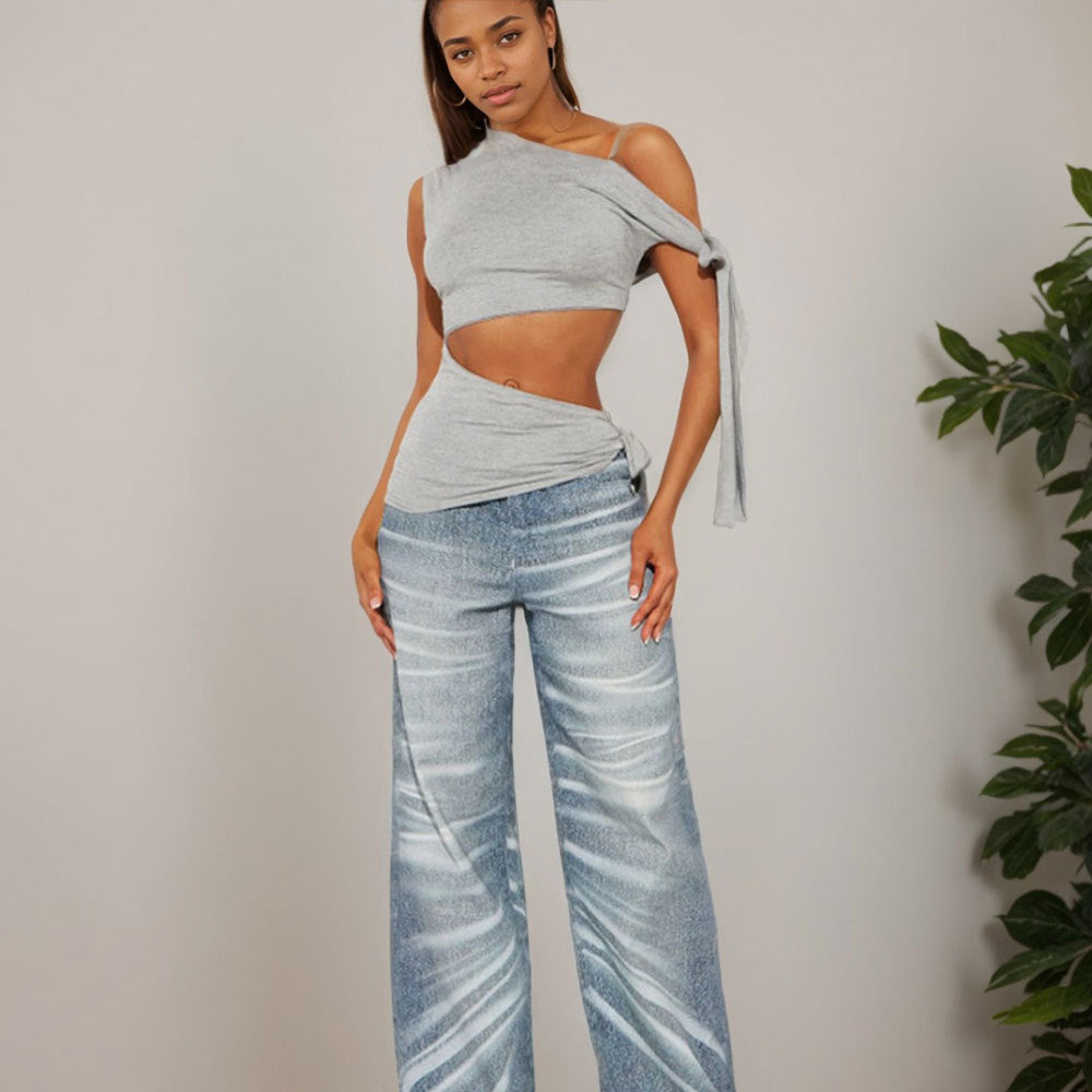 Women's asymmetrical crop top with fashionable wrap detail W&W