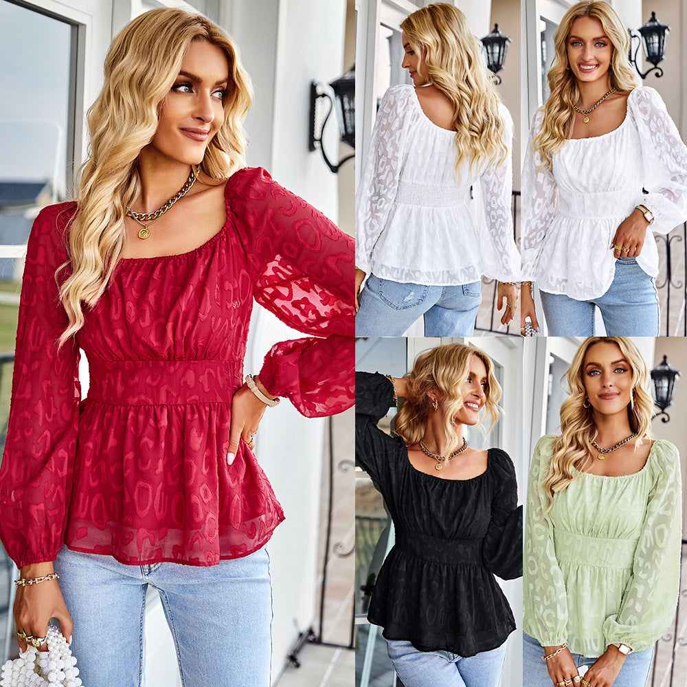Women's blouse with elastic waist and puff sleeves WW