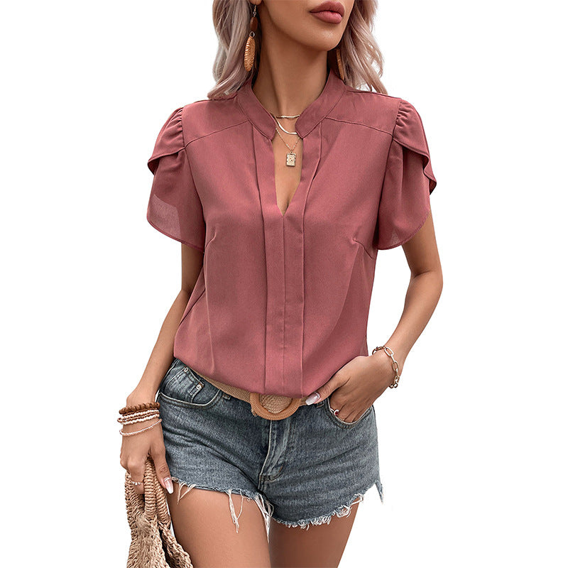Women's blouse with elegant puff sleeves and V-neck WW