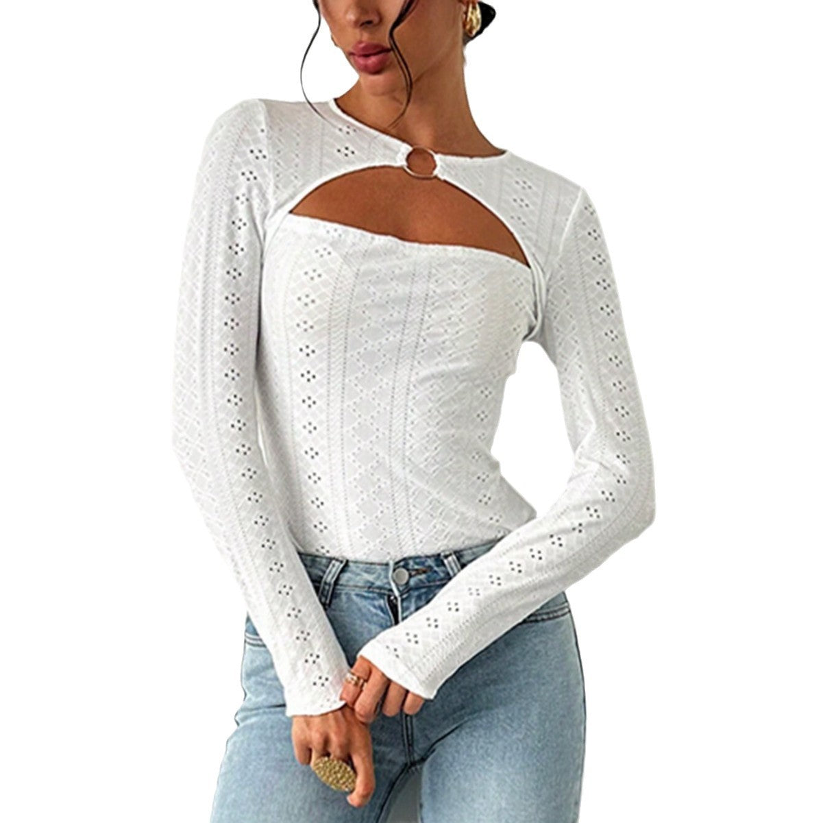 Women's blouse with decorative cut-out and fine lace details W&W