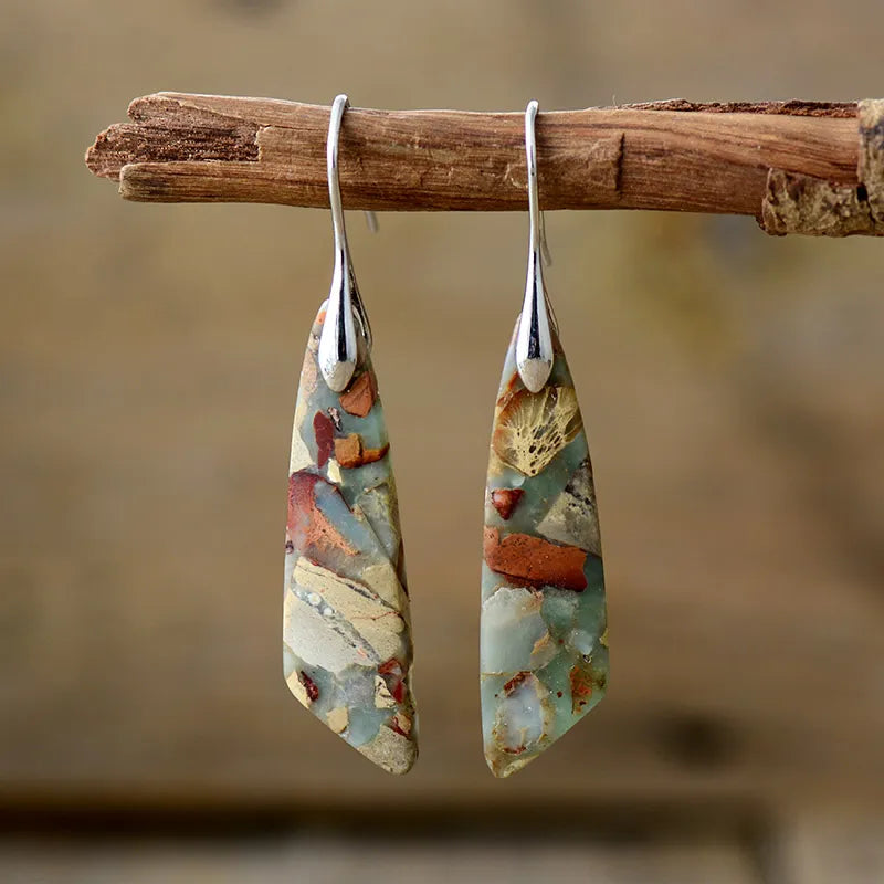 Vintage Natural Stone Silver Earrings