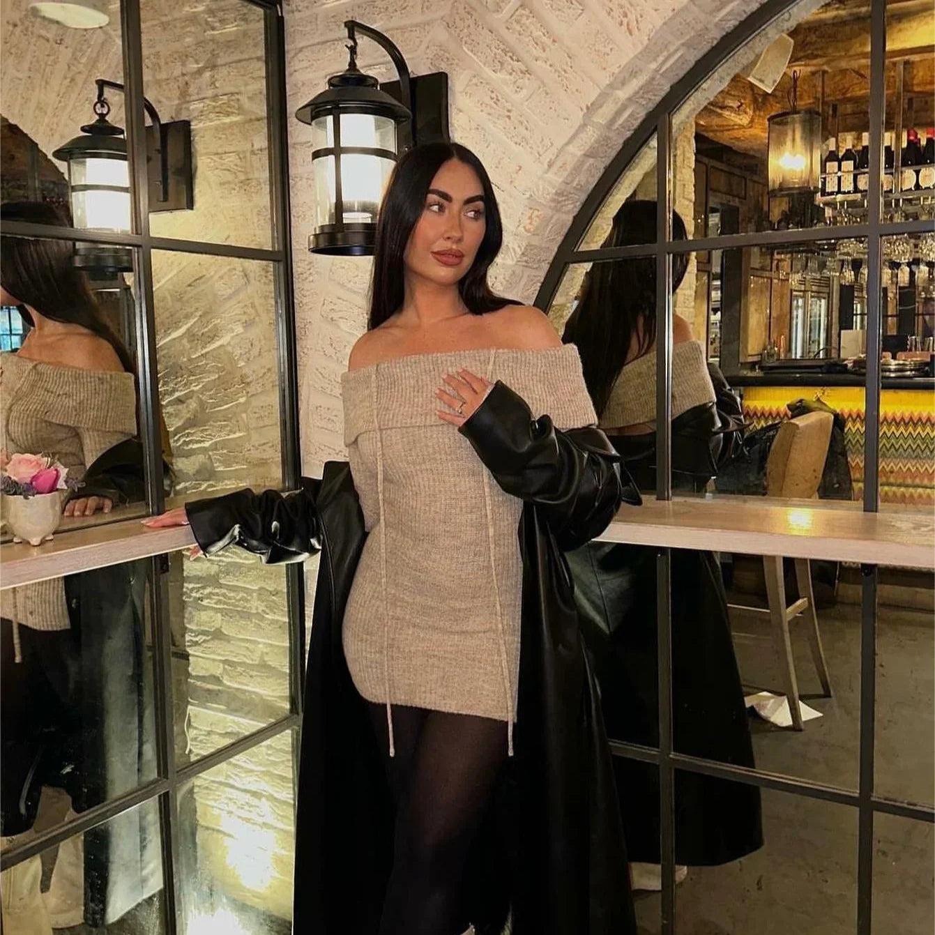 WW | Autumnal Off-the-Shoulder Bodycon Knit Dress