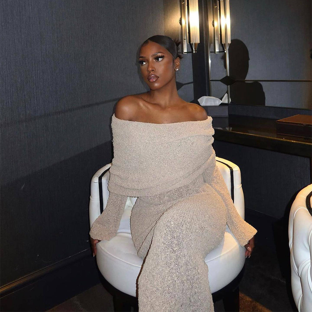 WW | Women's One-Sided Long-Sleeved Knit Dress