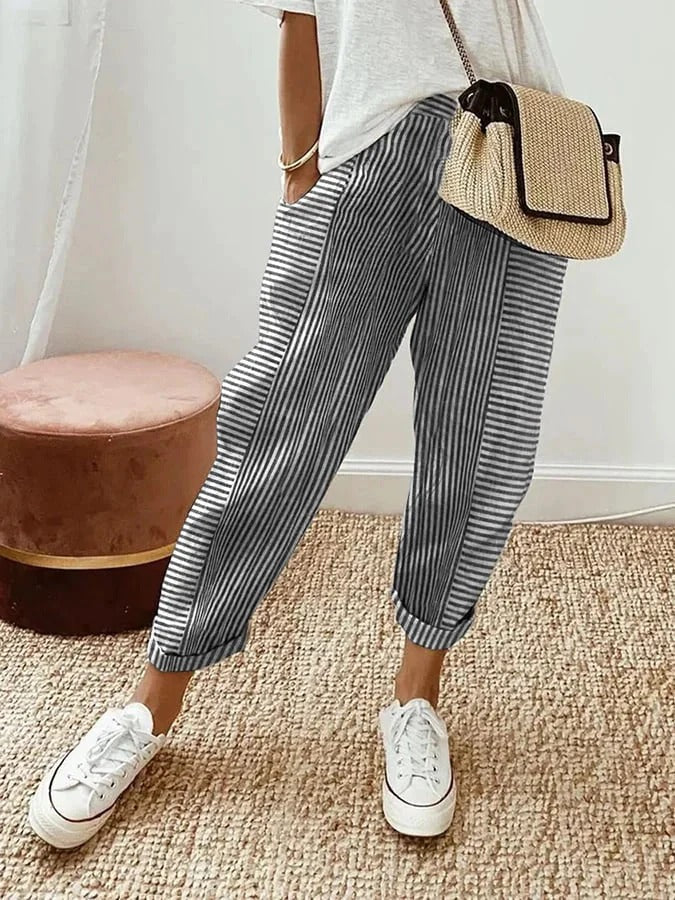 Cajsa - Striped Cotton Trousers