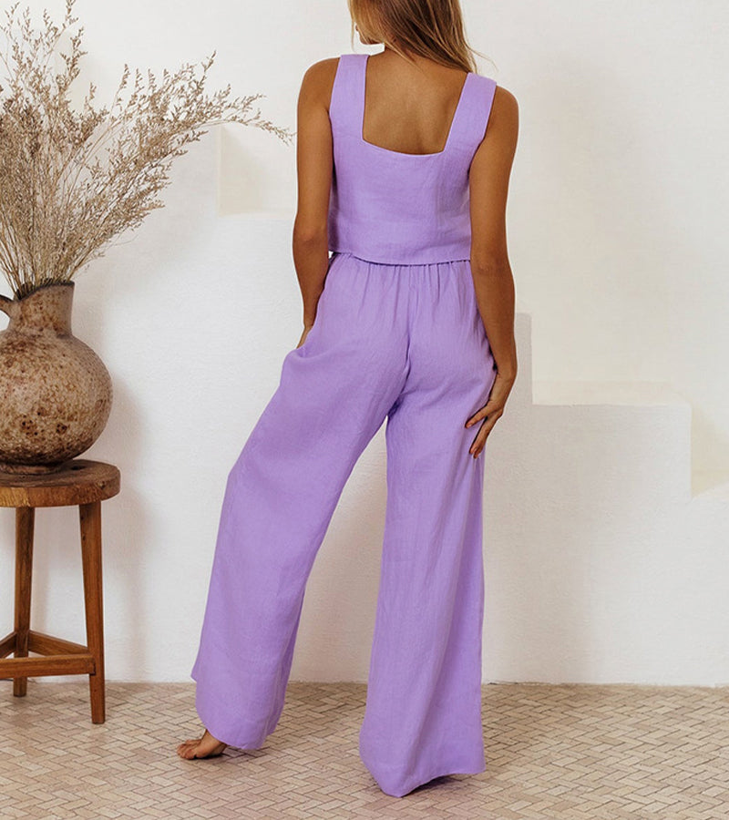 Megan - Chic Minimalist Top with Stylish Wide-Leg Pants Set