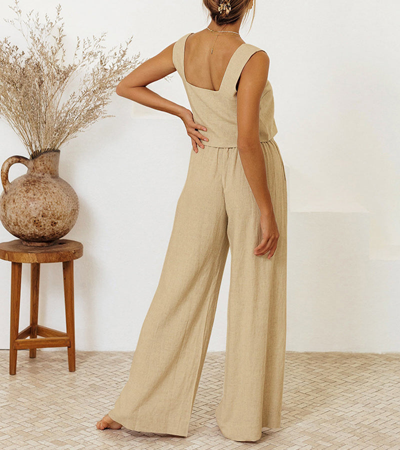 Megan - Chic Minimalist Top with Stylish Wide-Leg Pants Set